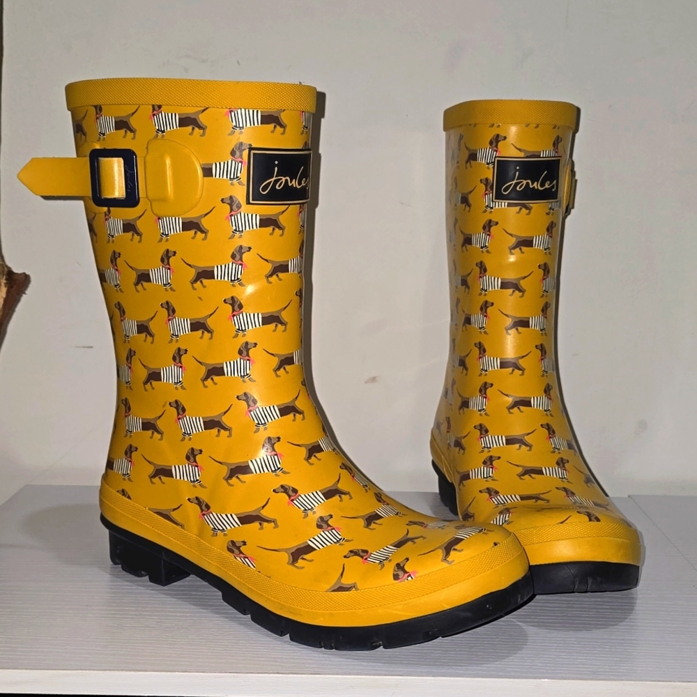 Joules YELLOW DACHSUND RainBoots Sz.8